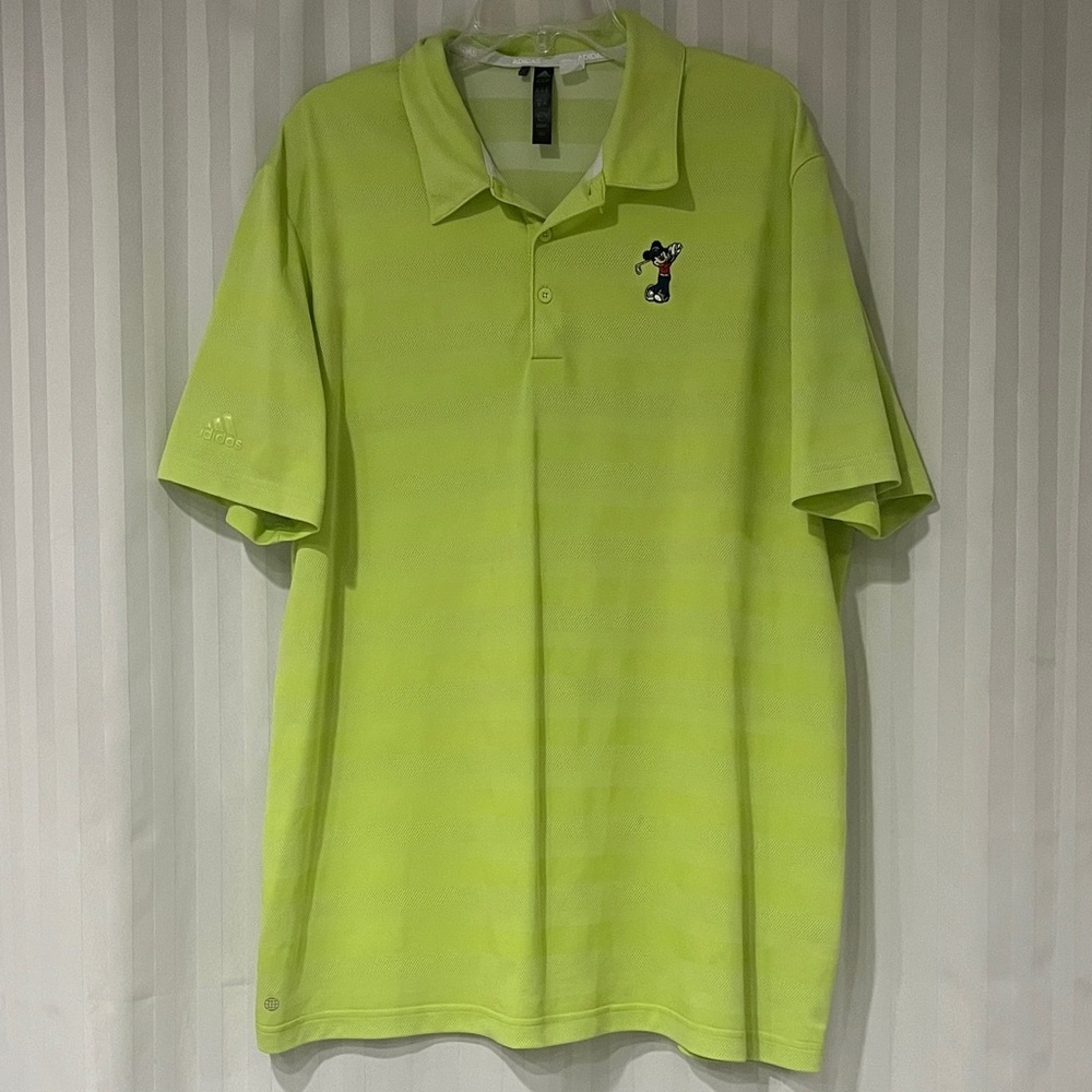 Adidas x Disney Men's Lime Green Golf Shirt With Embroidered Mickey
